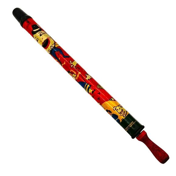 1930s Kirchhof Red Slide Whistle Tin Litho Humpty Dumpty Theme Noise Maker - Picture 1 of 13